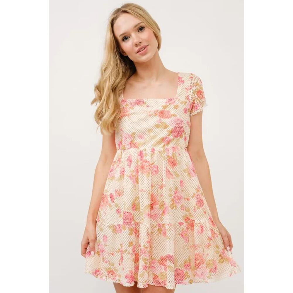 And The Why Square Neck Tiered Floral Fishnet Dress - Picture 5 of 8